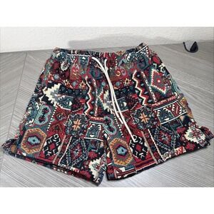 Maison Article Shorts Men's Small Jacquard Aztec Colorful Drawstring Snap Pocket